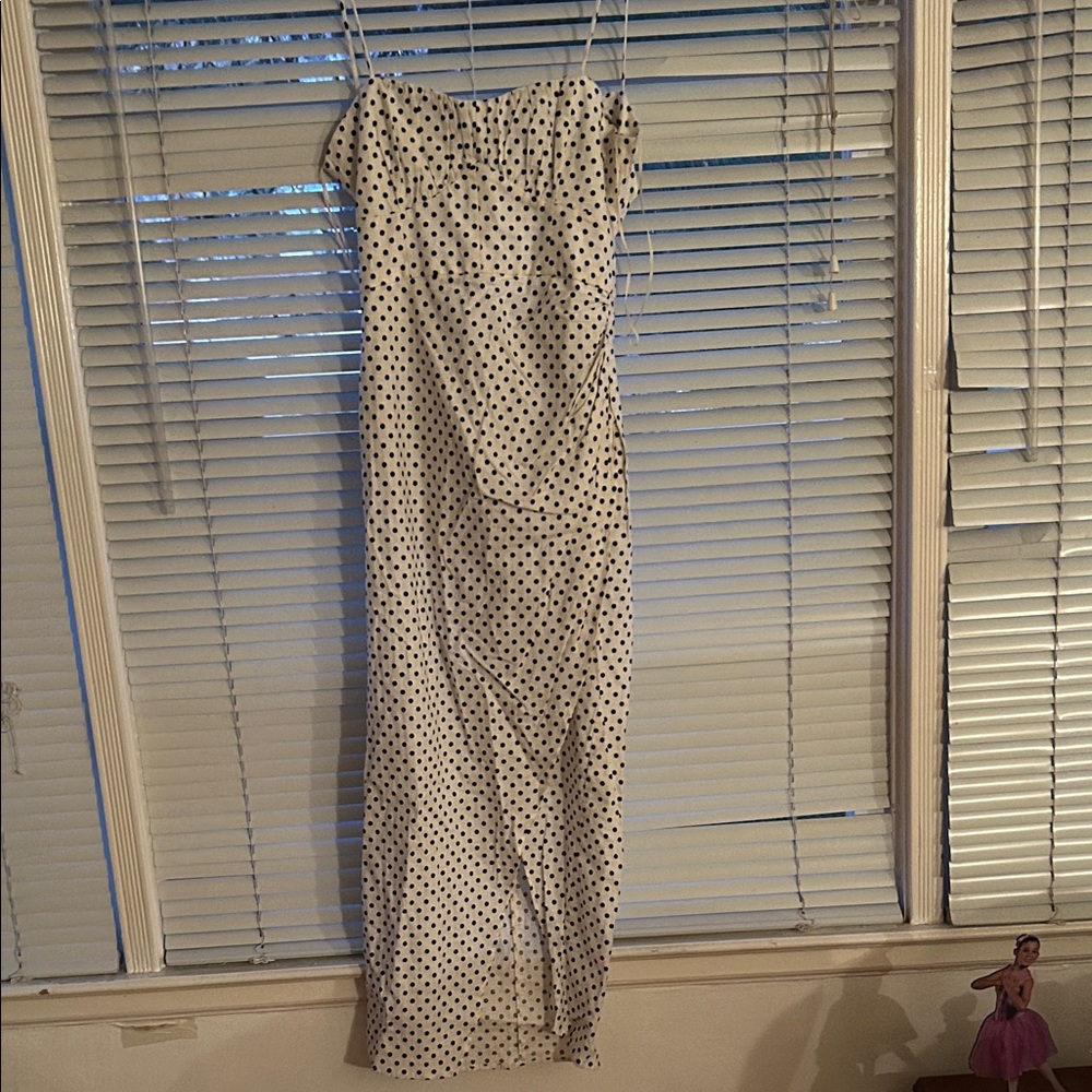 Zara Spaghetti strap White and Black Polka Dot Dress
